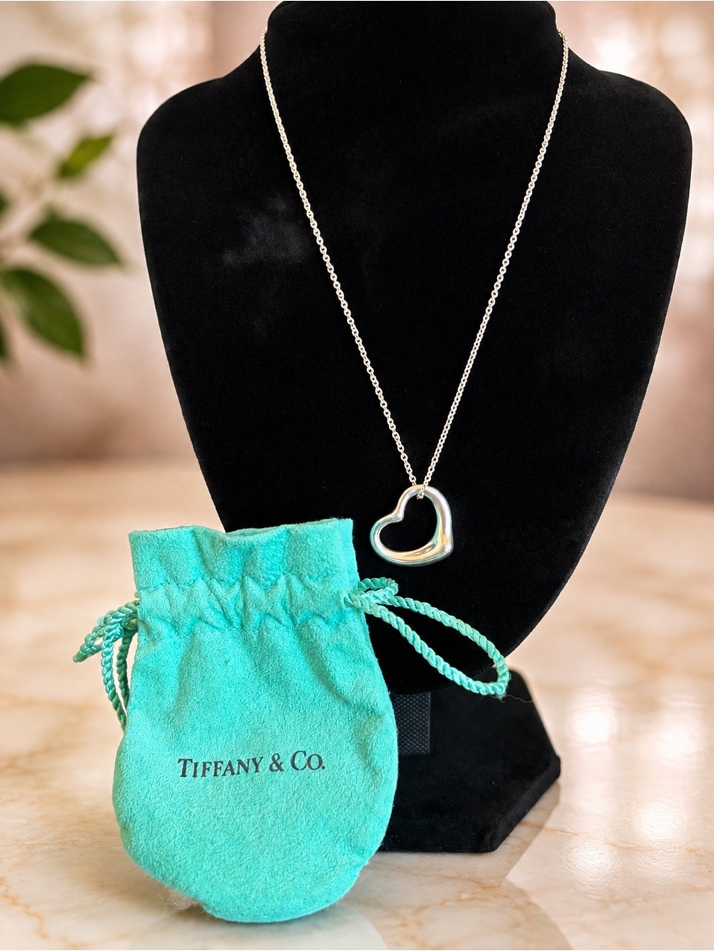 Tiffany & Co. Elsa Peretti Open Heart Pendant Necklace Sterling Silver 16.5”